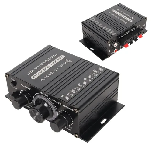 Amplificador de potencia, AK-160BT Bluetooth 5.0 audio estéreo, receptor amplificador de 2 canales 20 W x 2, mini amplificador de potencia para el