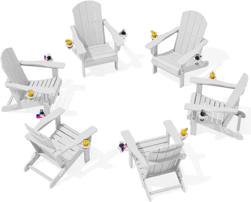 Miniatura 52 de SERWALL Silla Adirondack con portavasos – Juego de 2 sillas Adirondack compuestas para exteriores de polietileno de alta densidad para todo