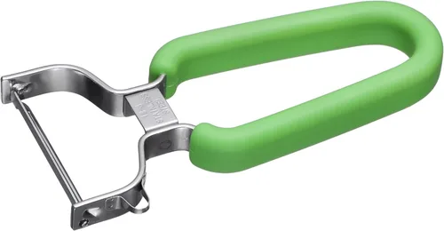 Swissler - Pelador suizo de silicona antideslizante de acero inoxidable ultra afilado para frutas y verduras (verde)