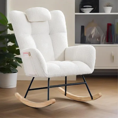 Miniatura 10 de Mecedora para guardería, mecedora tapizada para bebé, silla de lectura con respaldo alto, sillas cómodas para sala de estar, dormitorio, enfermería