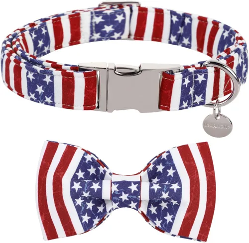 Miniatura 39 de Collar patriótico para perro con pajarita, collar de perro con lazo para el 4 de julio, collar de bandera estadounidense para perros medianos