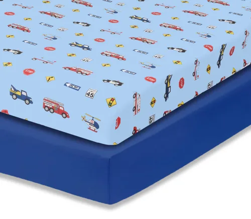 EVERYDAY KIDS Juego de 2 sábanas bajeras ajustadas para cuna de niño, 100% microfibra suave transpirable, sábana para bebé, se adapta al colchón de