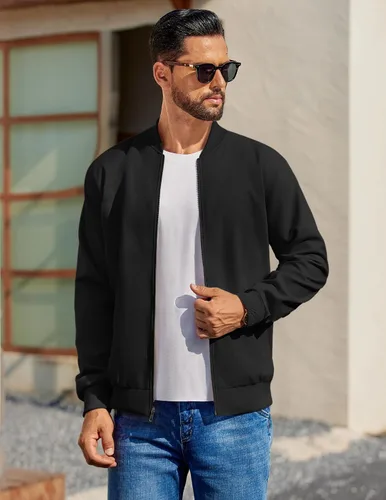 Miniatura 2 de COOFANDY - Chaqueta bomber de algodón para hombre, ligera, de vuelo, chaquetas casuales de softshell, chaqueta varsity