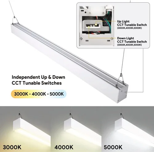 Miniatura 2 de Euri Lighting EUD4-50W103sw-W, Linkable 4FT Dual CCT Lineal Up/Down Light, 50W, 6500lm, 3000K/4000K/5000K, 120-277V, clasificación húmeda, 0-10V