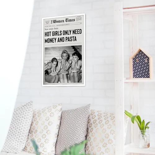 Miniatura 4 de Arte de pared vintage de periódico blanco y negro para niñas, comida de chica caliente, pasta italiana, pósteres divertidos para habitación de Negro