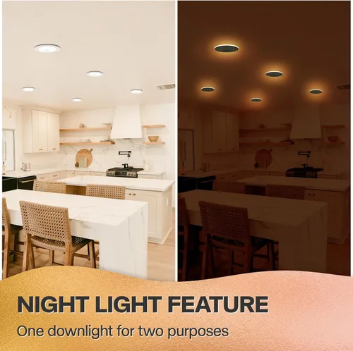 Miniatura 9 de 1 paquete de luces LED de 5/6 pulgadas con luz nocturna, iluminación LED empotrable retrofit de 5CCT, seleccionable de 2700K-6000K, regulable, 12W =