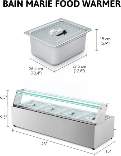 Miniatura 6 de Wilprep Calentador comercial de alimentos para fiestas, hoteles, restaurantes, servidor de buffet de 1200 W y calentador, 4 bandejas