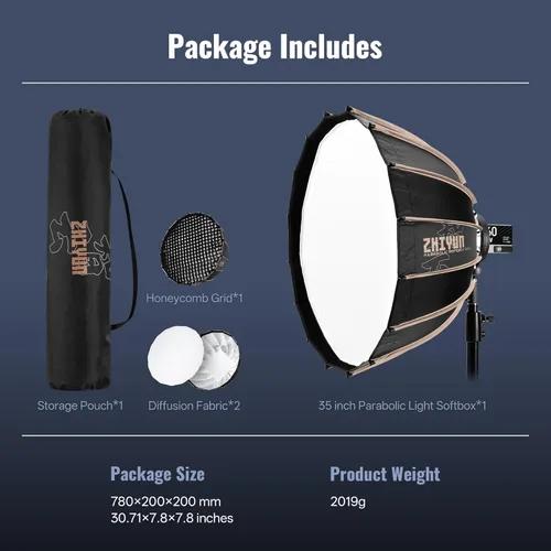 Miniatura 6 de ZHIYUN Caja de luz parabólica de 35 pulgadas/90cm/2.9 pies de liberación rápida con soporte Bowens para estudio de fotografía, grabación de video