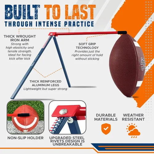 Miniatura 3 de True Strike Pro Football Kicking Tee - Ultimate Football Tee Compatible with All Ball Sizes, Bonus Goal Kicking Tracker, Field Goal Football Holder