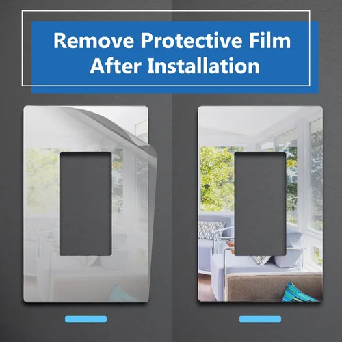 Miniatura 4 de LIDER Placa de pared decorativa sin tornillos para interruptor, resistente a los impactos, plexiglás de acrílico espejado, renovación moderna