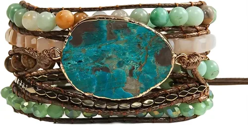 Miniatura 91 de ZOSOJONA - Pulseras bohemias hechas a mano de piedra natural, que dan vuelta, con cuentas de cristal de turquesa