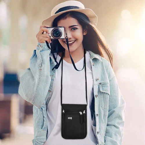 Miniatura 2 de KEAFOLS Bolsa de viaje para el cuello, cartera familiar para pasaporte con bloqueo RFID