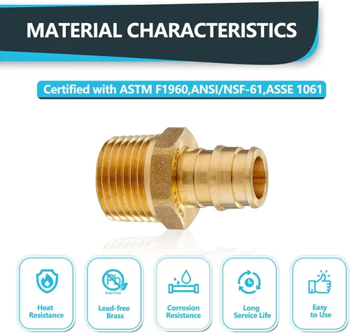 Miniatura 3 de Paquete de 5 accesorios de expansión Seelink PEX-A, adaptador NPT roscado macho de 1/2 x 3/4 pulgadas, accesorio de tubería de expansión de latón