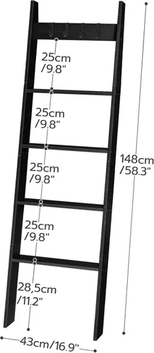 Miniatura 2 de HOOBRO Escalera para Mantas para Sala de Estar y Dormitorio, Toallero Inclinado contra la Pared de 5 Niveles para Baño, Estante de Escalera