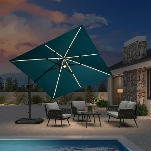 Miniatura 75 de PURPLE LEAF Sombrilla de Patio de 8 Pies para Exteriores Sombrilla Cantilever Cuadrada de Aluminio Sombrilla Offset con Rotación de 360 Grados