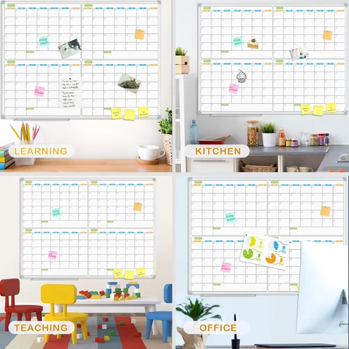 Miniatura 4 de JILoffice Calendario magnético de borrado en seco, pizarra blanca de 2 meses, 36 x 24 pulgadas, marco de aluminio plateado, tablero montado