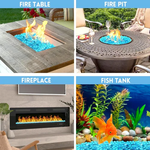 Miniatura 4 de Vidrio de fuego para hoguera de propano, chimenea y decoración al aire libre. Rocas redondas de hoguera azul caribeño de 20 libras, cuentas