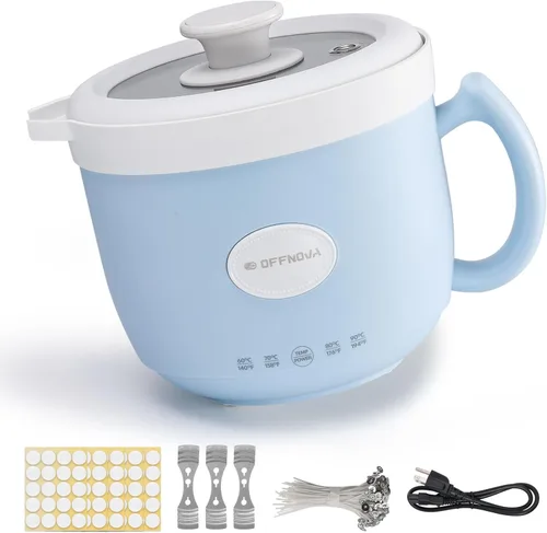 OFFNOVA Fundidor de Cera 1.2L, Kit de Fabricación de Velas de 35OZ con Boquilla de Vaciado Adecuado para Calentador de Cera para Aficionados DIY,