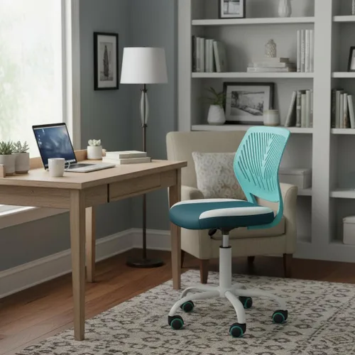 Miniatura 12 de FurnitureR Silla de escritorio para adolescentes, niños y niñas, silla de tareas con malla transpirable y polipropileno con respaldo medio, altura