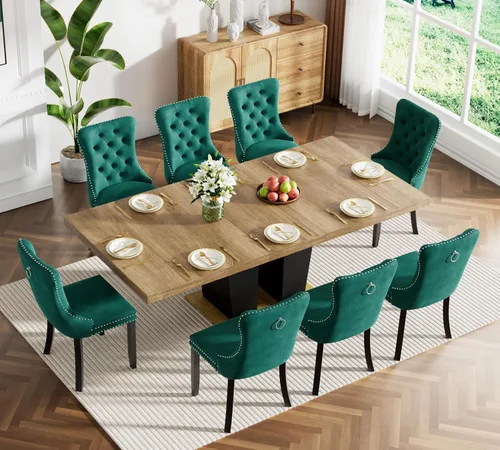 Miniatura 64 de Juego de mesa de comedor extensible marrón de 63 a 78.74 pulgadas para 4, juego de mesa de comedor de 5 piezas con 4 sillas, mesa de cocina