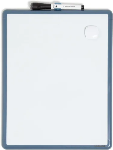 U Brands Contempo Pizarra magnética de borrado en seco, pizarra blanca, 11 x 14 pulgadas, marco azul moderno, incluye imán y marcador