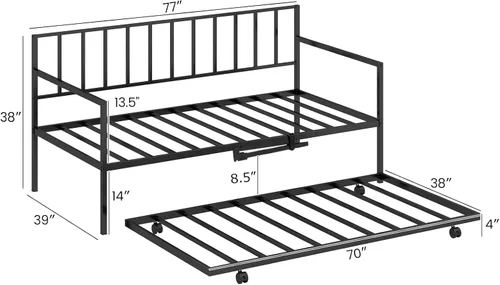 Miniatura 3 de Giantex Sofá cama individual con nido, sofá cama de metal tamaño individual con nido extraíble con 4 ruedas, sofá cama con soporte de listones