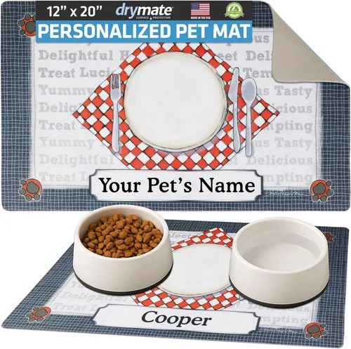 Miniatura 36 de Drymate Mantel individual personalizado para tazón de mascotas, tapete personalizado de alimentación de alimentos para perros y gatos, tela Lino