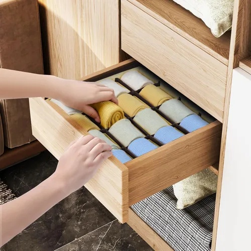 Miniatura 4 de Joyoldelf Organizador de cajones para calcetines, organizador de ropa interior, organizador de 16 celdas de tela, cajas de almacenamiento para Beige
