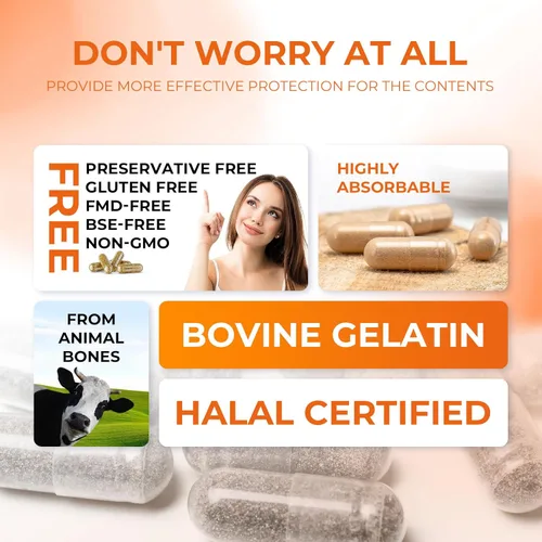 Miniatura 4 de Cápsulas de gelatina vacías tamaño 000 cápsulas de gel puro bovino transparente (100 unidades) sin gluten, sin OMG, kit de llenado certificado Halal