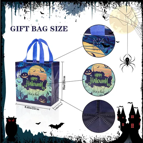 Miniatura 2 de 12 bolsas de Halloween para dulce o truco, bolsas de mano con asas para niños, bolsas de regalo reutilizables no tejidas de Halloween para envolver