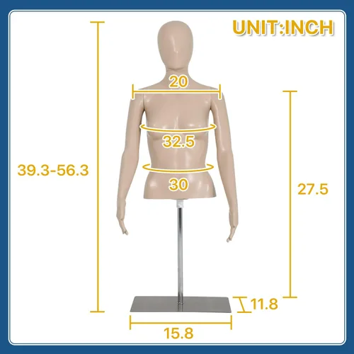 Miniatura 7 de Maniquí de forma de vestido femenino de la naturaleza, altura ajustable de 39-56 pulgadas, brazos desmontables, base de metal