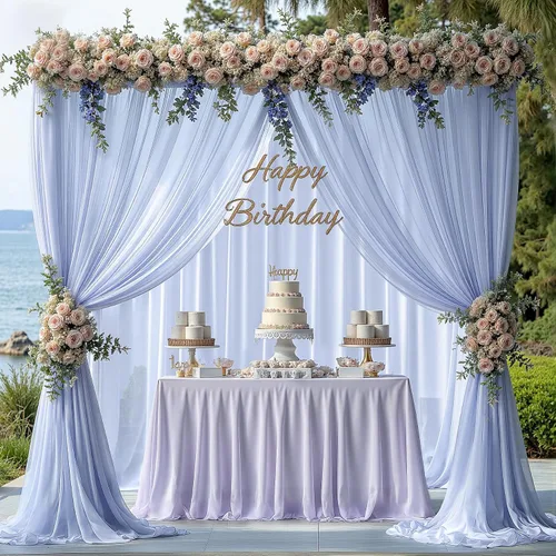 Miniatura 7 de Cortinas de fondo azul bebé de 10 pies x 10 pies, tela de gasa chiffon transparente sin arrugas, tela de fondo fotográfico drapeada para arco