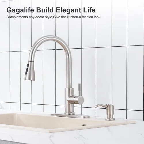 Miniatura 2 de GAGALIFE Dispensador de jabón empotrado en mostrador (níquel cepillado) para fregadero de cocina y kit de tubo de extensión, actualización