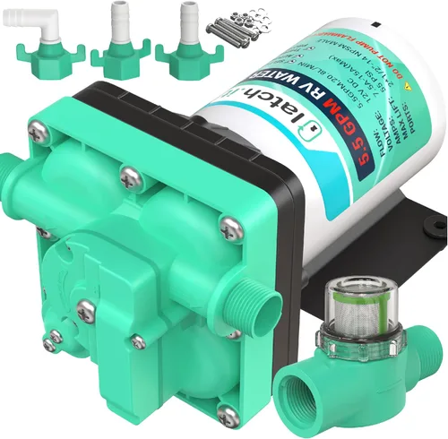 LATCH.IT Bomba de agua para caravana RV de 12V | Bomba de agua para autocaravana de 5,5 GPM 50 PSI | Bomba de agua de 7 amperios 12V | Bomba de agua