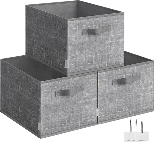 SONGMICS Cubos de almacenamiento, 15.7 x 11.8 x 9.5 pulgadas, cubos de tela no tejida con asas dobles, juego de 3, organizadores de armario para