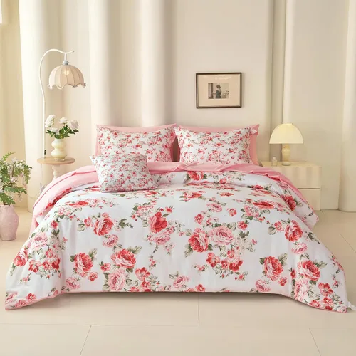 Miniatura 13 de Koniroom Juego de Edredón Twin - Juego de Edredón Floral Reversible Tamaño Twin, 2 Piezas Bonito Juego de Cama Twin de Flores y Plantas para Todas