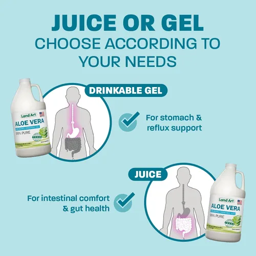 Miniatura 4 de Land Art - Gel orgánico de aloe vera bebible para alivio de acidez estomacal y reflujo ácido - 99.7% puro - Procesado en frío - Mejora la salud