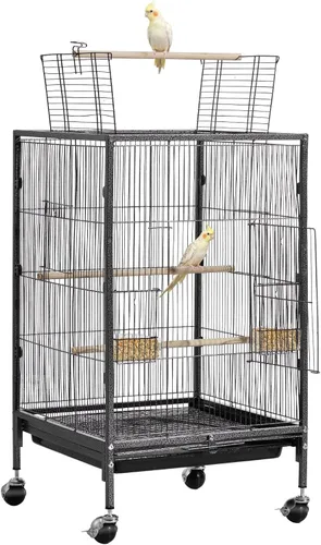 VEVOR Jaula para pájaros, 18 x 18 x 30 pulgadas, parte superior plana abierta, jaula de hierro forjado para pájaros con perchas, bandeja deslizante