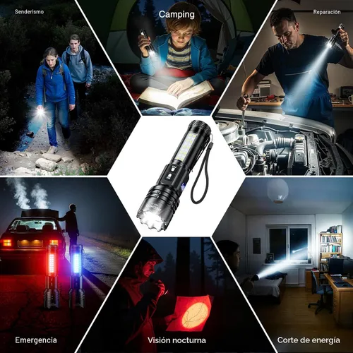 Miniatura 6 de RECHOO Linternas Recargables de Altos Lúmenes, Linterna de 7Modos con Interruptor Dual Recargable con Pantalla Digital LCD, Linterna Súper Brillante