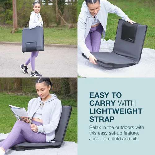 Miniatura 7 de malu Silla de suelo acolchada extra grande con soporte de espalda, cojín de meditación para silla japonesa, cómodo respaldo plegable, funda Negro