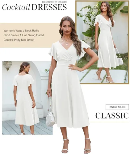 Miniatura 3 de Dokotoo Vestido de fiesta elegante con cuello en V para mujer, vestido de manga corta, vestido de patinadora, vestidos de invitados de boda