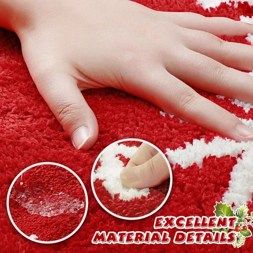 Miniatura 4 de Ceenna Alfombra de baño roja de invierno, lavable, absorbente de agua, antideslizante, divertida alfombra de baño con patrones de copo de nieve