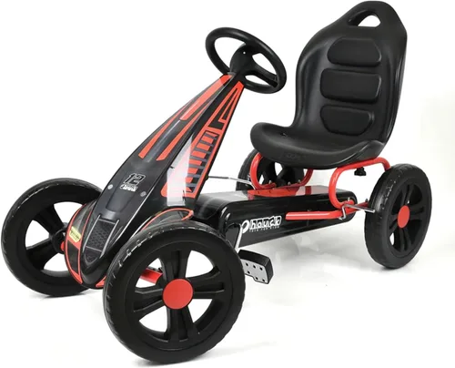hauck Pedal ciclón Go Kart con asiento de cubo ajustable, ruedas de plástico de espuma EVA de 12 pulgadas, freno de mano para ruedas traseras, Rojo