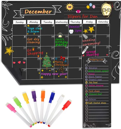 MoKo Calendario magnético para refrigerador de cocina, planificador mensual de borrado en seco de 16.73 x 12 pulgadas y lista de compras de