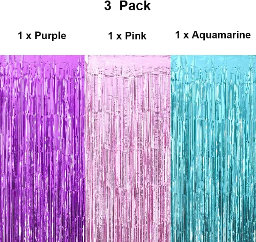 Miniatura 2 de blf Decoraciones de cumpleaños de unicornio para niñas, cortina de oropel de papel de aluminio de aluminio morado y rosa aguamarina para cabina
