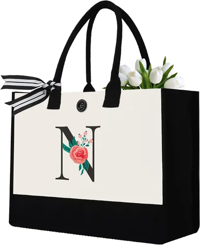 Miniatura 21 de Initial Canvas Tote Bag, Monogrammed Tote Bags Suitable for Mother's Day Wedding Beach