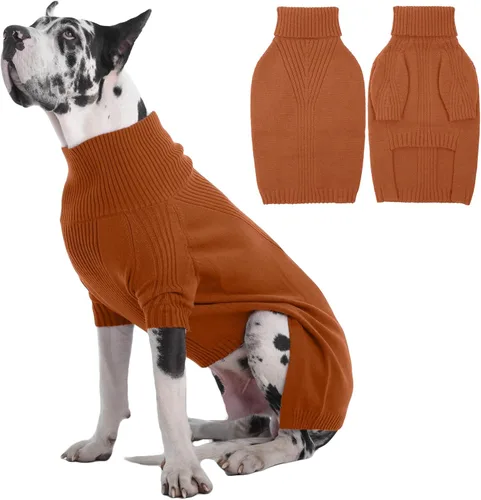 Miniatura 73 de IECOii Suéter extragrande para perro, suéteres térmicos cálidos para perros de raza gigante, ropa de punto, cuello alto de invierno, elástica