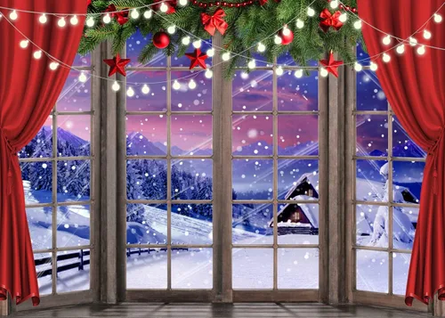 7x5ft Telón de Fondo de Navidad para Ventana de Navidad Telón de Fondo para Fotografía de Invierno Sueño de Invierno País de las Maravillas Árbol de