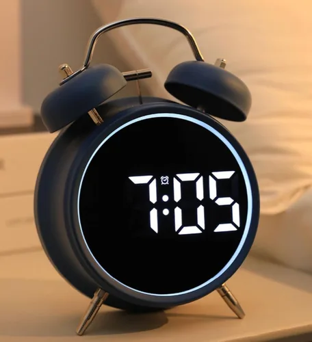 Miniatura 2 de Pequeño reloj despertador electrónico LED de doble campana, reloj despertador de metal ruidoso para dormir pesado, reloj despertador digital