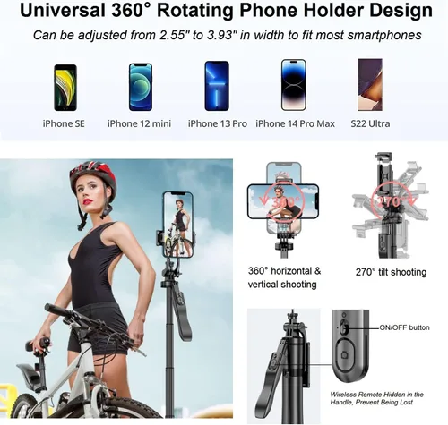 Miniatura 4 de Trípode de teléfono de 60 pulgadas y palo de selfie - Trípode para iPhone con control remoto, soporte extensible para teléfono celular
